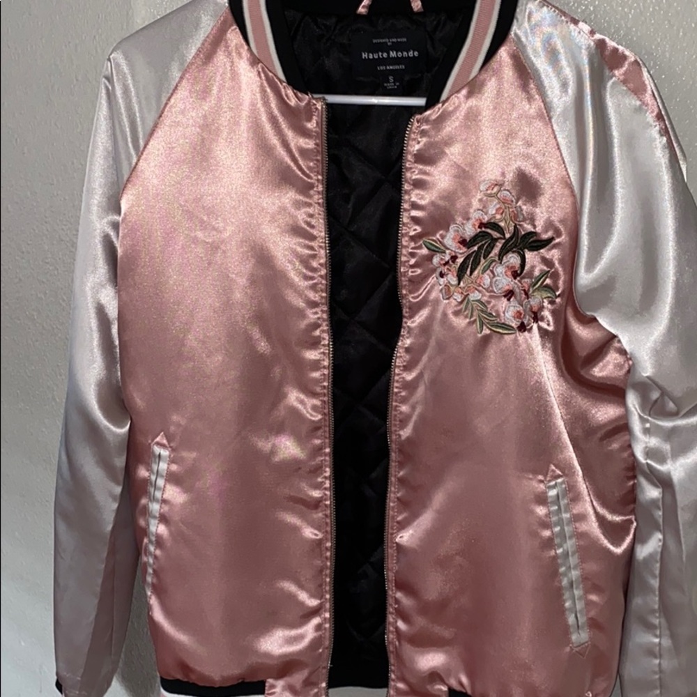 Embroidered silky bomber jacket multiple colors